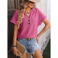 thumbnail image 4 of Summer New Style V-neck Button Solid Color Polka Dot Loose Short-sleeved T-shirt For Women, 4 of 7
