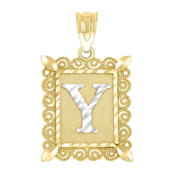 10k Two-tone Gold Unisex Sparkle-Cut Letter Name Personalized Monogram Initial Y Charm Pendant Necklace 25.1x15.70mm Wid