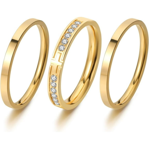 Purity Rings for Women, 3Pcs Thin Stackable Rings, Silver Cross Ring for Women, Dainty 14K Plated Gold Ring for Women Size 5-11