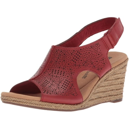 Clarks 26133774: Women's Lafley Rosen Red Leather Heeled Sandal (6.5 Wide US Women)