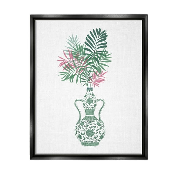 Stupell Industries Tropical Palms Ornate Vase Graphic Art Jet Black Floating Framed Canvas Print Wall Art, Design by Ziwei Li