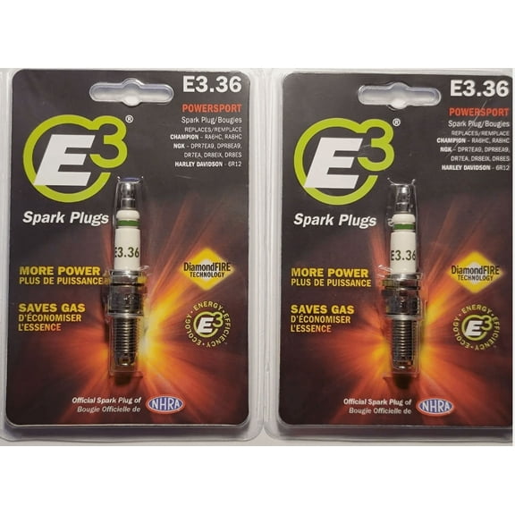 E3 E3.36 Spark Plug Powersport 12mm .75" Gasket-Seat Motorcycle/Snow - 2 Pack