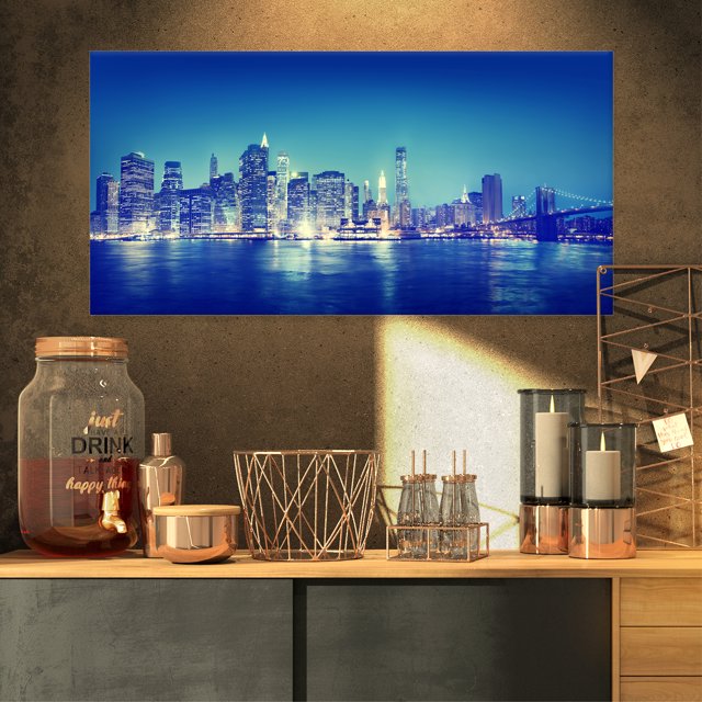 Panorama de New York Bleu la Nuit - Impression sur Toile