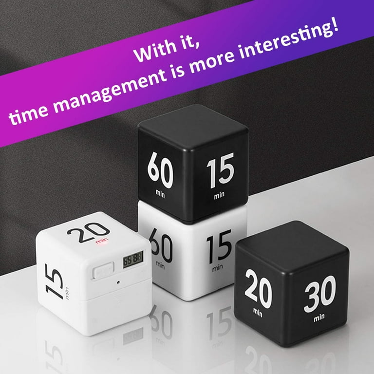 2PACK Cube Timer, Kid Focus Study Timer Kitchen Work Timer Time Block Cube  Gravity Flip Time Block Cube Time Management (Black&White - 1 3 5 10  Minutes & 15 20 30 60 Minutes) 