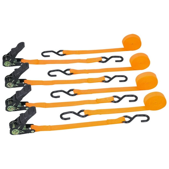 HAUL-MASTER 400 lb. Capacity, 1 in. x 15 ft. Ratcheting Tie Downs, 4-Pack