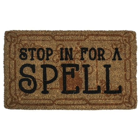 Coir Coconut Fiber - Stop in for a Spell , Hand-Stenciled, All-Natural Coconut Fiber Coir Doormat 18