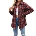 thumbnail image 1 of Women's Lightweight Flannel Plaid Button Down Shirts Oversized Long Sleeve Shacket Jacket Tops, 1 of 6