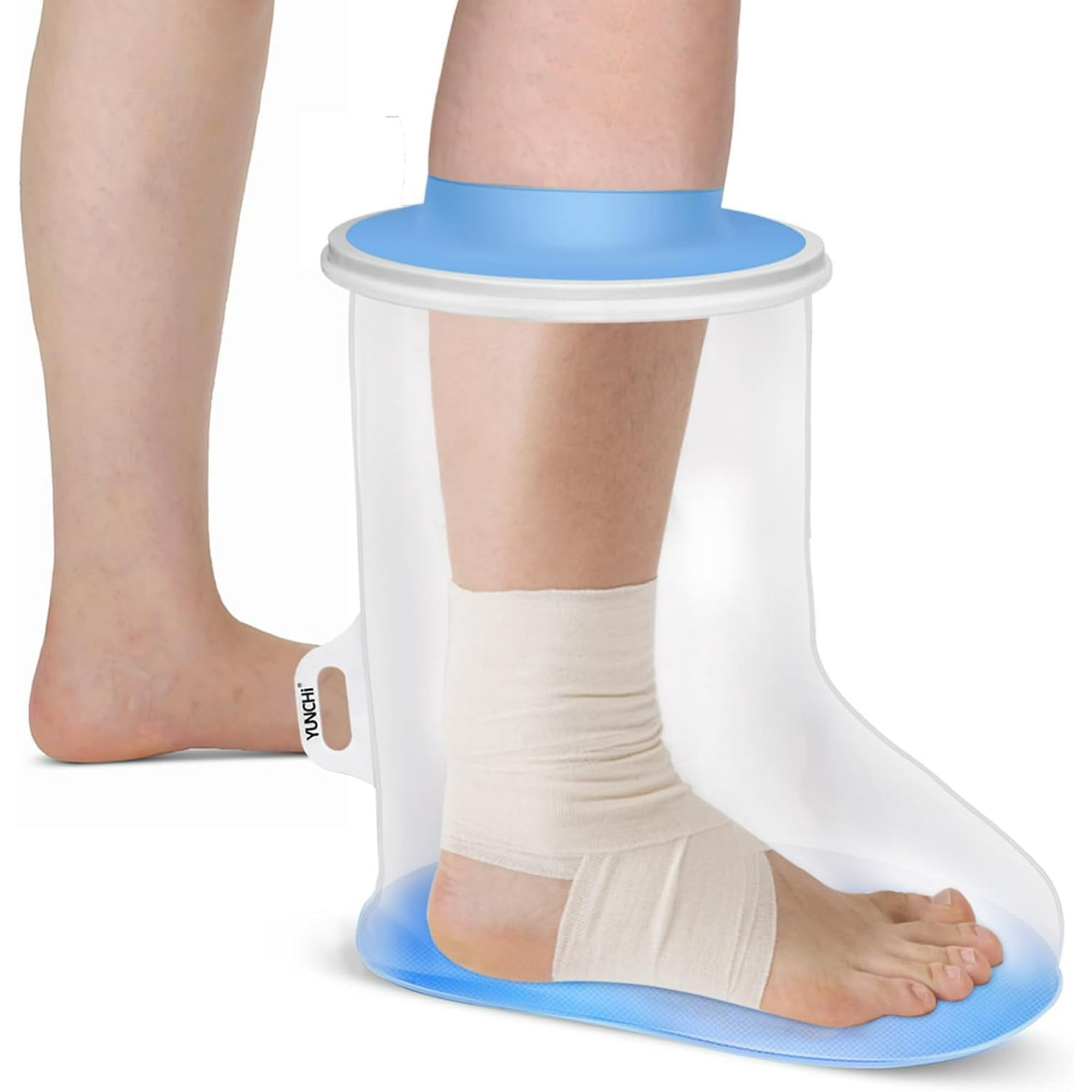 YUNCHI Adult Waterproof Foot Cover for Shower with Slip Resistant Sole, Reusable Foot Cast Protector, Shower Boots for Ankle and Foot Surgery