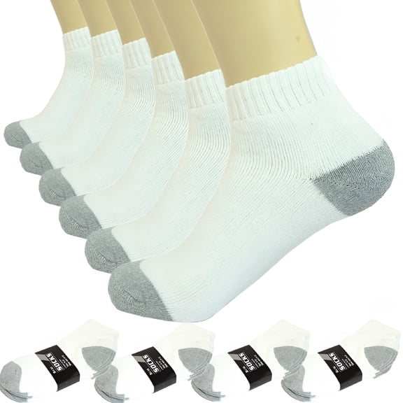 TELOLY 3 6 12 Pairs Ankle Quarter Crew Mens Sport Socks Sports Socks for Men White 2 Tones Cotton Size 10-13