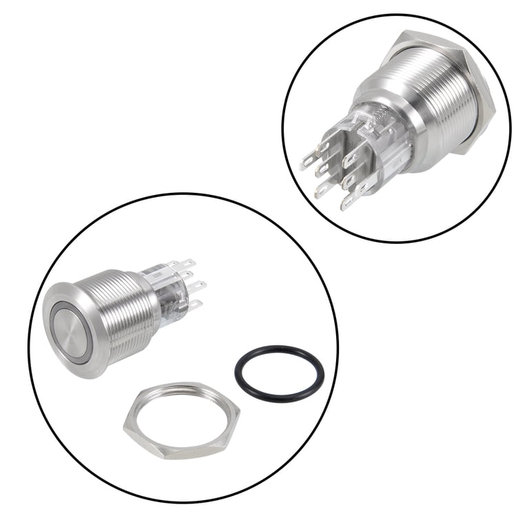 Uxcell 22mm Metal Push Button Switch – Momentary DPDT, 2NO 2NC, 24V Green LED, 8 Terminals