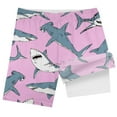 thumbnail image 4 of FASHOFT Boys Swim Trunks with Compression Liner Hawaiian Printed Bathing Suit Quick Dry Beach Poor Swimsuit Kids Swim Shorts Pink, 4 of 5