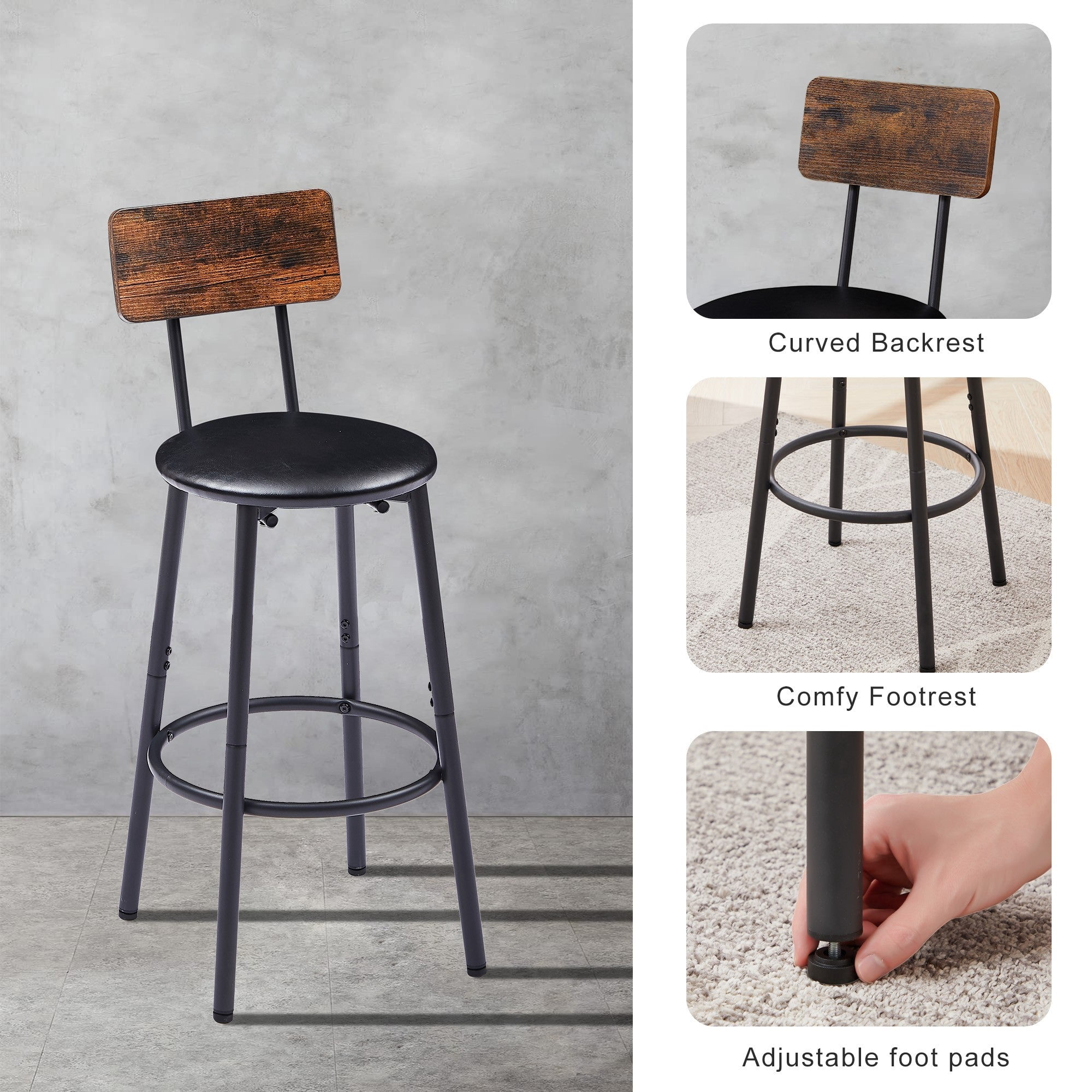 Sailvan Bar Table Set with 2 Stools, PU Soft Seat with Backrest
