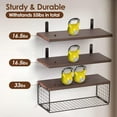 thumbnail image 6 of Teqhome 2 In 1 Floating Shelves Set Wall Mounted with Storage Basket for Organized Space Home Decor Brown Paulownia Wood + Iron, 6 of 11