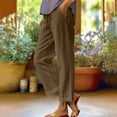 thumbnail image 4 of Linen Capris for Women, Casual Loose Drawstring Elastic Waist Cropped Trousers, New Summer Beach Wide Leg Ankle Length Pants with Pockets Brown XXL, 4 of 8