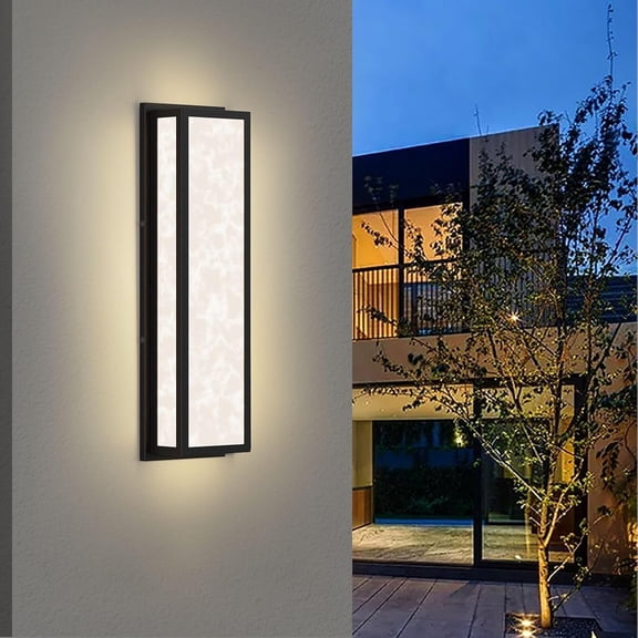 Outdoor Wall Light LED 26W, Modern Exterior Lighting Fixture with Resin Shade - 24.8in Rectangle Waterproof Porch Sconce IP65 for Garage,Front Door,Patio