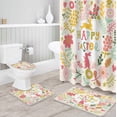 thumbnail image 3 of POGLIP Rabbit Among Spring Leaves Flowers 4 Piece Bathroom Set Shower Curtain Bath Rug Contour Mat and Toilet Lid Cover, 3 of 5