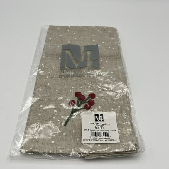 20 in. x 20 in. Holly Berry Branch Crewel Embroidered Christmas Napkins (4PK)