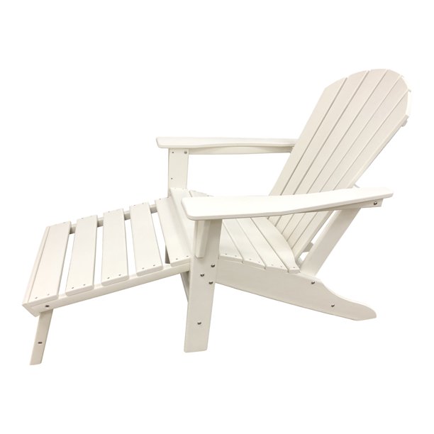 Hampton White Outdoor Patio Adirondack Chair with Hideaway Ottoman