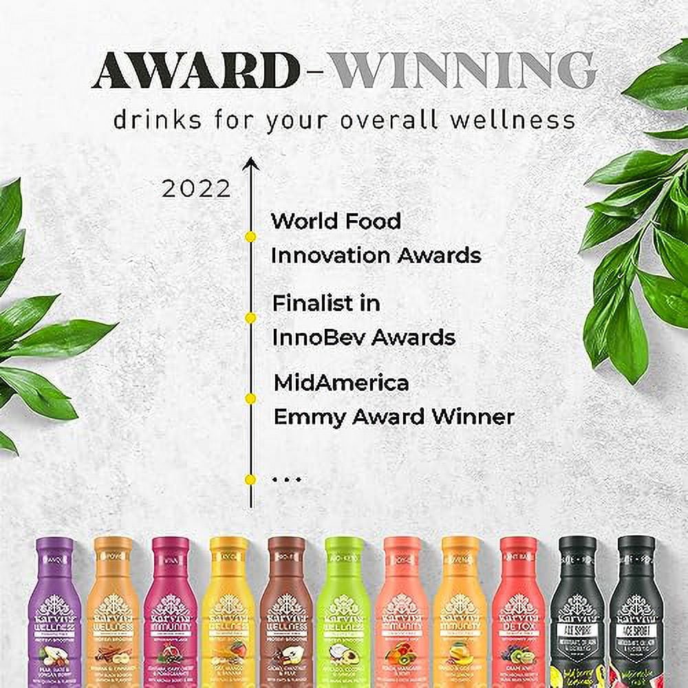 Karviva Organic High Fiber Plant-Based Juice, 6 Bottles, 12 FL oz, Ashitaba, Dark Cherry, and Pomegranate Flavor