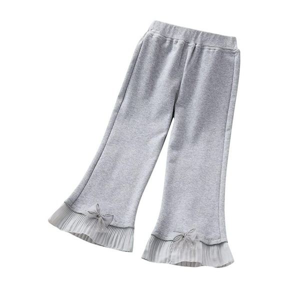 Odeerbi 1-8 Years Toddler Girls Cotton Leggings Stretchy Tights Flared Pants Compression Pants Solid Color Bow Mid Waist Loose Wide Leg Pantyhose
