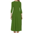 thumbnail image 4 of Hfyihgf Women's Fall Casual 3/4 Sleeve Dresses Crewneck Empire Waist Loose A-Line Flare Midi Dress Z1-Grass Green 3XL, 4 of 9
