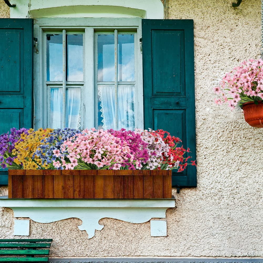 20 Bundles Outdoor Artificial Flowers UV Resistant No Fade Fake Violet Flowers for Indoor Outside Hanging Plants Garden Patio Porch Window Box Home Wedding Farmhouse Decor (Blue)