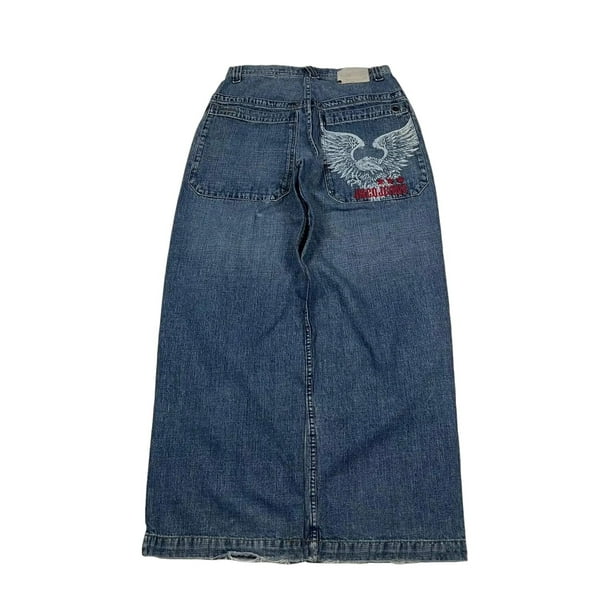 Pantalones vaqueros unisex estilo hip-hop gótico urbano de talle alto y corte holgado con diseños rasgados y bordados for hombre y mujer