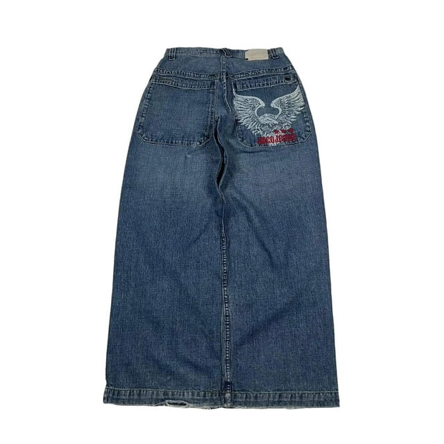 Pantalones vaqueros unisex estilo hip-hop gótico urbano de talle alto y corte holgado con diseños rasgados y bordados for hombre y mujer