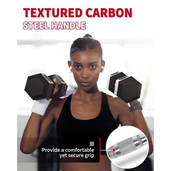 Kojooin Hex Dumbbell Set, 40 lb x 2 Rubber Encased Dumbbells with Cast Iron Core and Textured Handle for Home Gym