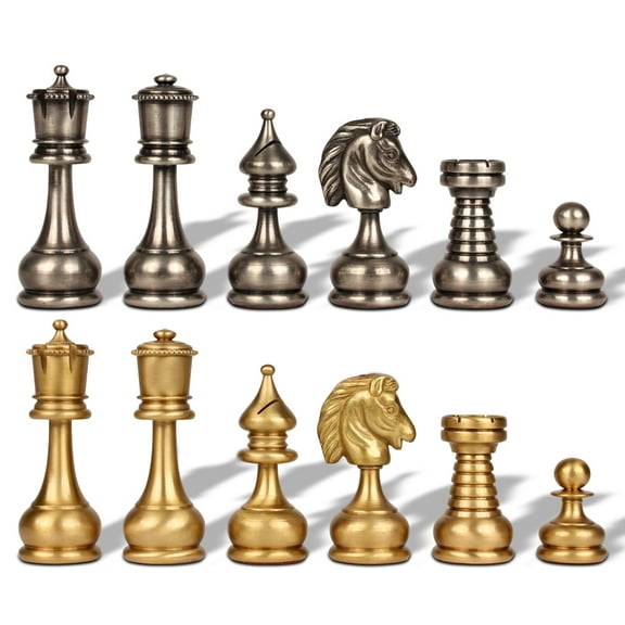 Large Classic Staunton Solid Brass Chess Set by Italfama