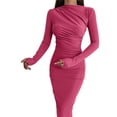 thumbnail image 1 of Vestido Ajustado de Otoño para Mujer, de Larga, con Cuello Redondo Fruncido y Corte Entallado, Vestido de Cóctel para Fiesta Rosa Roja L, 1 of 7