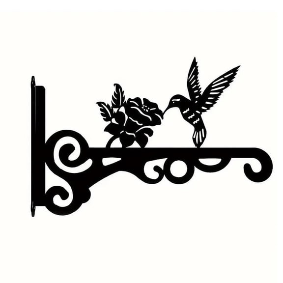 Elegant Bird Pattern Wall Hooks - Metal Plant Hangers for Indoor & Outdoor - Rust-Resistant Bracket for Plants, Feeders, Chimes, Lanterns (1, Black)