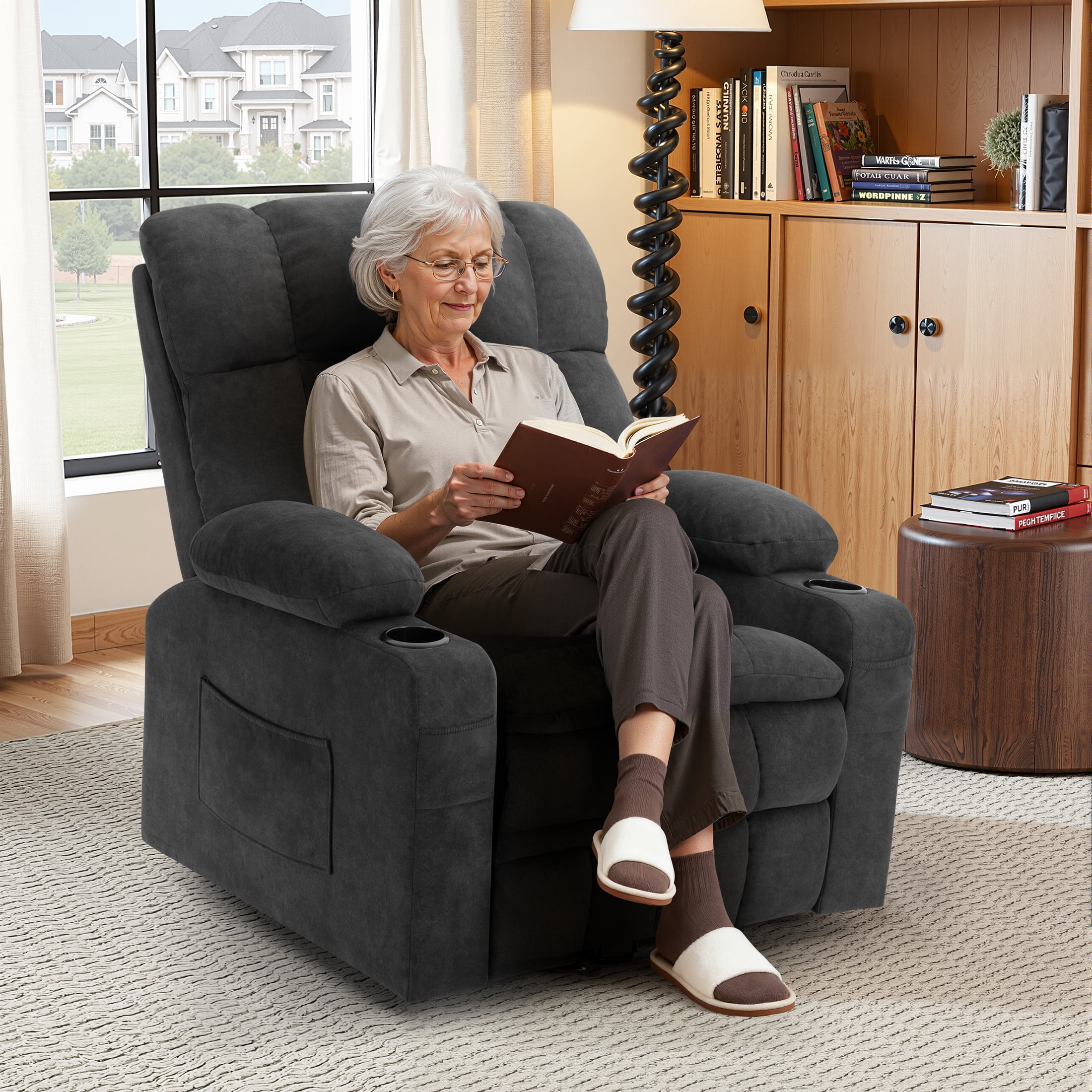 Oversized Power Lift Recliner Chair with Massage and Heat for Elderly, UHOMEPRO Large Wide Seat Recliners for Big and Tall, Safety Motion Reclining Mechanism with Cup Holders and USB, Gray
