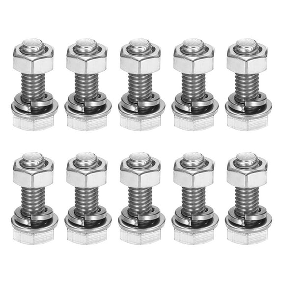 M6 x 18mm 304 Stainless Steel Hex Head Screws Bolts, Nuts, Flat & Lock Washers Assortment Kit, 10 Sets