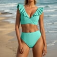 thumbnail image 2 of Ruimatai Women's Sexy High Waisted Swimsuit V-Neck Ruffled Sleeve Tight Fitting Bathing Suit Two Piece Set, 2 of 7