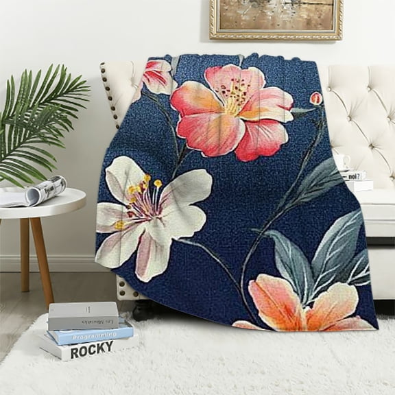 Sheronv Flower Pattern Warm Lightweight Fleece Blanket for All Seasons w/ Heat Transfer Printing, Breathable Fabric, Multiple Sizes - Ideal for Sofa, Bed, Camping, Picnics 40x50in