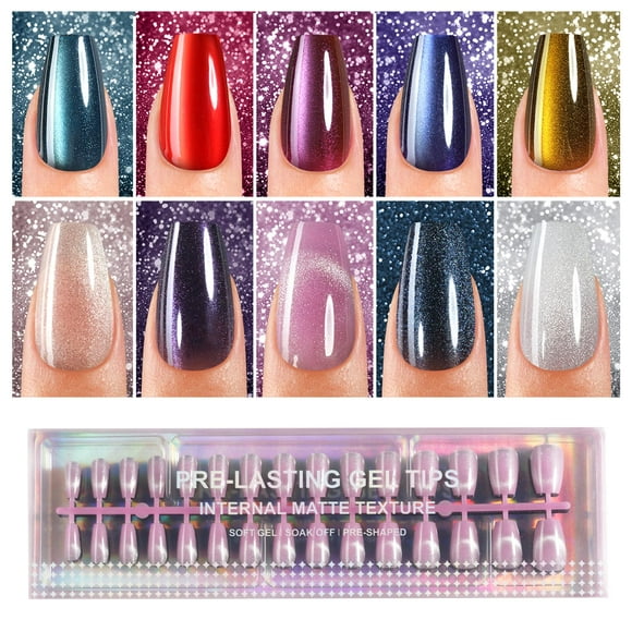 Press on Nails Plauva Cat Eye - Ataúd corto para mujer (300 unidades)