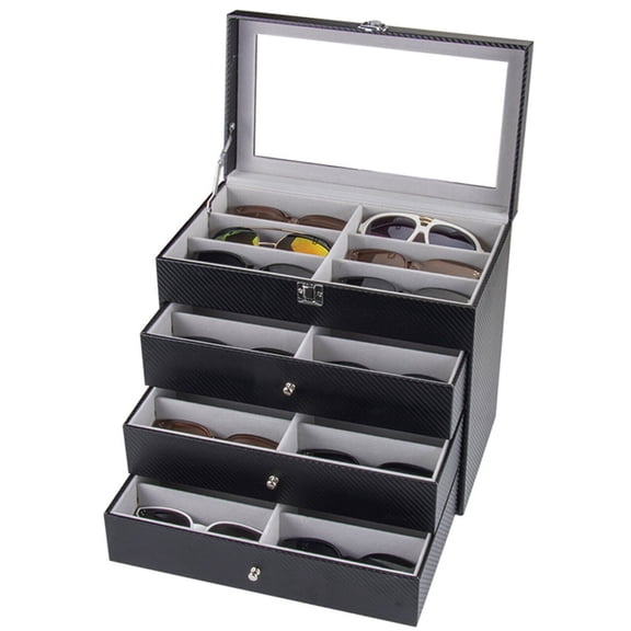 24 Slots Sunglasses Glasses Storage Organizer Box Collector Eyewear Display Box Eyeglass Case Sunglasses Box Organizer Storage Display Box Eyeglass Case Sunglasses Box Glasses Organizer Black