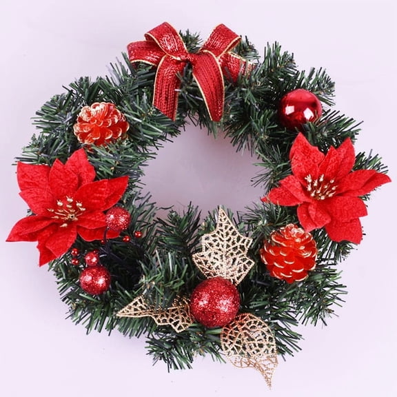 15.75" LED Christmas Wreaths for Front Door, Artificial Plastic Red Bow Bell Trumpets Flowers Christmas Pine Wreaths LED Decorations, Green Garlands for Decorations, Garlands for Home Door Decor.