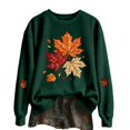 thumbnail image 3 of Womens Crew Neck Graphic Sweatshirts Trendy Maple Leaf Printed Long Sleeve Pullovers Causal Fall Loose Fit Tops Tshirts Green L, 3 of 6