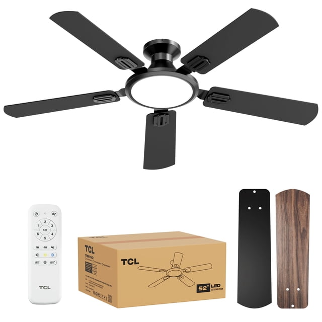 Ventilador de techo TCL, 132 cm, delgado, luz LED negra, motor DC remoto