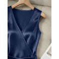 thumbnail image 3 of Navy Blue Satin V-Neck Sleeveless Wrap Mini Dress With Ruched Waist For Day Or Evening, 3 of 6