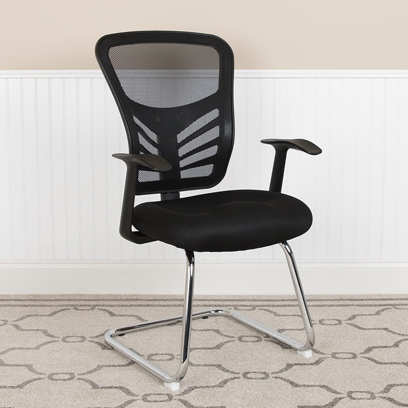 with Contoured Mesh Seat Black Basics Mid-Back Guest/Reception Chair 