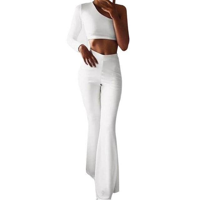 Womens Wide Leg Flared Pants Ladies Stretch Trousers Pants Clothes ...