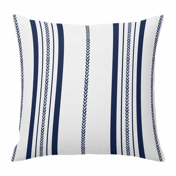 Throw Pillow Covers, Navy Blue Vertical Stripes 16x16 Pillow Covers for Couch/Sofa/Bed, Geometric Farmhouse Striped Decorative Square Linen Cushion Pillowcase for Home Decor