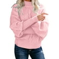thumbnail image 3 of UJNDER Mid Neck Sweater for Women Loose Long Sleeve Knit Solid Color Pullover Top Pink XL, 3 of 6