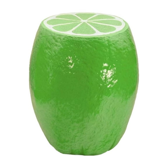 Green Round Resin 14.17 in. Outdoor Side Table Lemon Fruit Stool for Backyard, Pool, Lawn