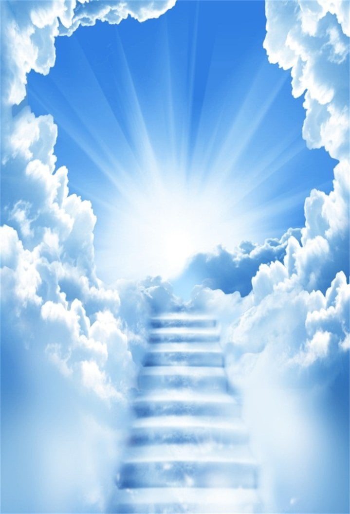 GreenDecor Polyster 5x7ft Heavenly Stair Backdrop Celestial Clouds ...
