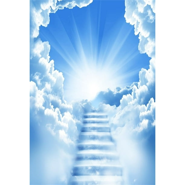 GreenDecor Polyster 5x7ft Heavenly Stair Backdrop Celestial Clouds