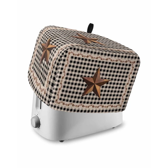 Texas Star Vintage Toaster Cover 2 Slice, Small Kitchen Appliance Covers, Retro Country Brown Stars Checkered Toaster Oven Cover with Loop, Bread Machine Cover Polyester Dust Cover Protection